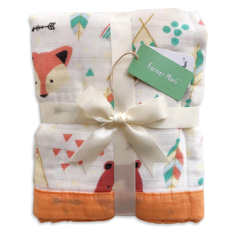 Farmer Mani Muslin Soft Swaddle Blanket, Baby Blankets for Boys Girls Toddler, Multiple Layer Swaddle Wrap, Practical Size 43 X 45 inchs (Fox Bear) - Image 1